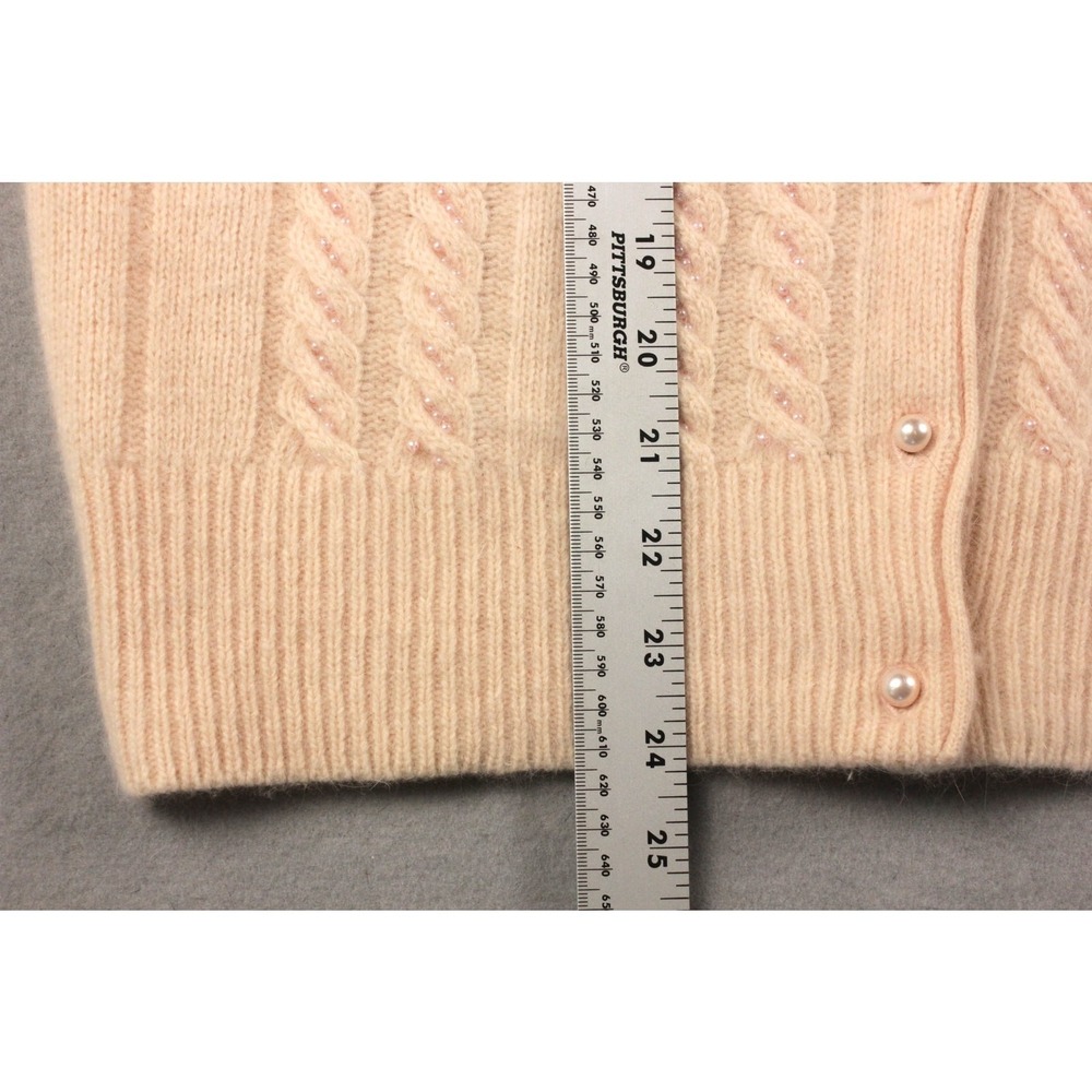 Vintage 90s Adele Joyce Angora Lambswool Cable Knit Shoulder Pad‎ Cardigan M - Picture 5 of 7